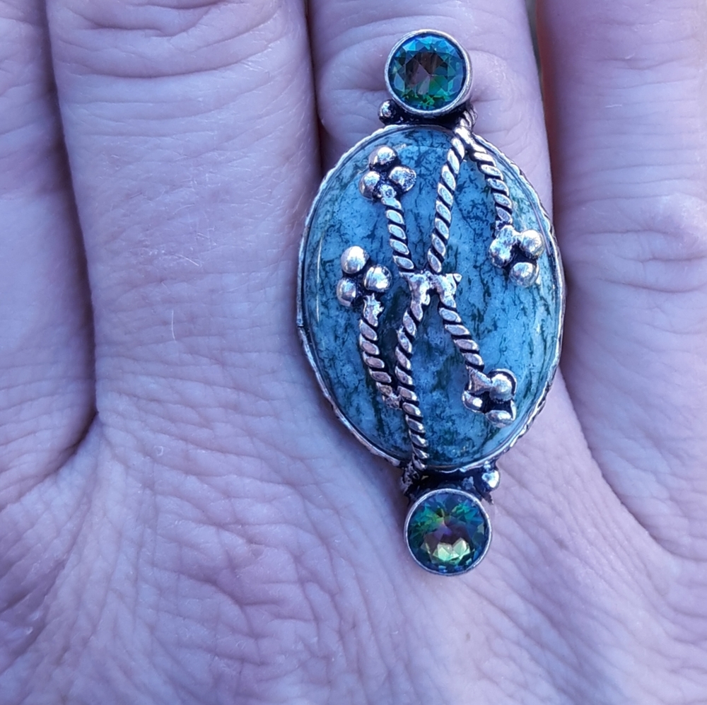 New Tree Agate & Mystic Topaz 925 Silver Ring.